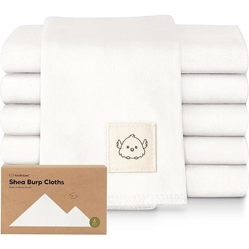 Organic Burp Cloths Baby Boy, Girl - 6-Pack Large Cotton Burping Cloths for Babies, Spit Up Rags, Super Absorbent, Ultra Soft Newborn Rag, Gender Neutral, Machine Washable, Durable (Soft White)