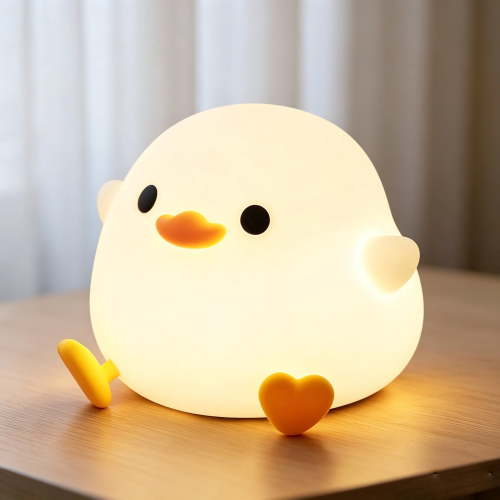 Duck Shaped Silicone LED Night Light, Touch Control Dimmable Warm Lamp with 20-Min Timer, Rechargeable Portable Wireless Bedside Decor Light for Bedroom, Dorm & Nursery