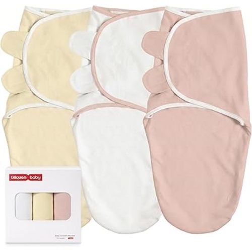 GLLQUEN BABY Swaddle Blankets for Baby Girl & Boy, Easy Adjustable Sleep Sack, Newborn Swaddles for 0-3 Months, Baby Sleep Sack, Pink & Yellow Tone, Swaddling Blankets 3 Pack Wrap Set