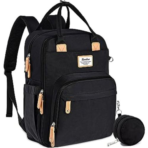 RUVALINO Diaper Bag Backpack, Multifunction Travel Back Pack Maternity Baby Changing Bags, Large Capacity, Waterproof and Stylish, Black