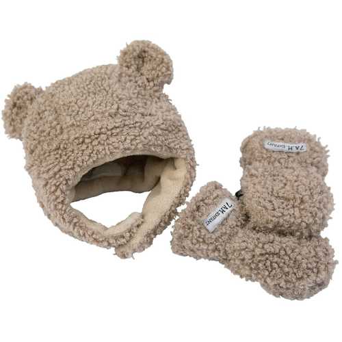 7AM Enfant The Cub Mitten & Hat Set - Teddy - Oatmeal Teddy (6-12m)