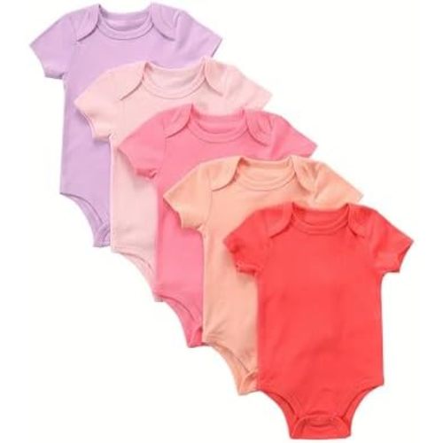 5-Pack Newborn Infant Unisex Short Sleeve Baby Bodysuits,Comfortable 100% Cotton Candy Color Rompers