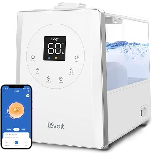 Levoit LV600S Smart Warm&Cool Mist Humidifiers for Home Bedroom Large Room | 6L 753ft² Coverage, Quickly & Evenly Humidify Whole House, Easy Top Fill, Smart Sensor, App & Voice Control, Quiet Sleep Mode