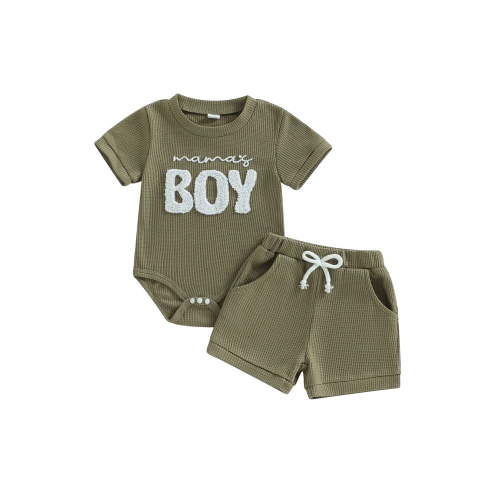 Loicainy Infant Baby Boy Summer Outfits 3 6 12 18 Month Letter Embroidered Crew Neck Short Sleeve Romper and Shorts 2 Pcs Clothes Set