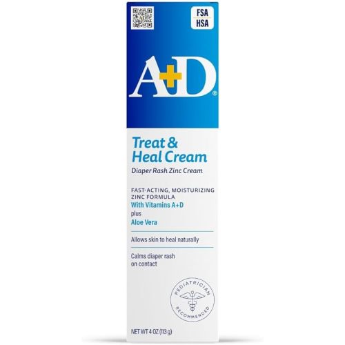 A+D Zinc Oxide Diaper Rash Treatment Cream, Dimethicone 1%, Zinc Oxide 10%, Easy Spreading Baby Rash Cream, 4 Ounce Tube (Packaging May Vary)