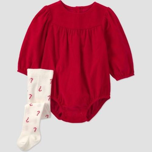 Carter's Just One You® Baby Girls' Holiday Corduroy Bubble Romper and Candy Cane Tights Set - Red 3M