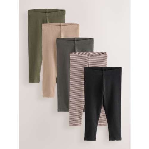 Black/White/Khaki Green Ribbed Leggings 5 Pack (3mths-7yrs)