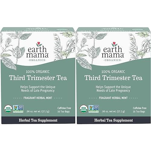 Earth Mama Organic Third Trimester Tea Bags | 100% USDA Organic Herbal Tea for Late Pregnancy Comfort + Childbirth Preparation, 16 Teabags Per Box (2-Pack)