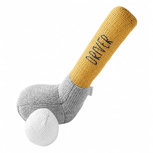 Mud Pie Yellow Golf Club Knit Rattle, Soft Baby Rattle Toy | Includes Attached Golf Ball
