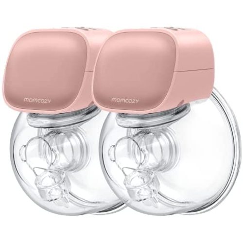 Momcozy Double Wearable Breast Pump, Low Noise& Hands-Free Breast Pump, Portable 2pcs Electric Breast Pump with 2 Mode & 5 Levels- 24mm Pink