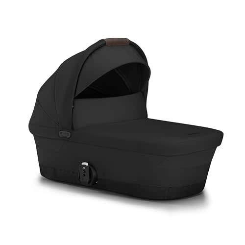 Cybex eGazelle/Gazelle S Cot Baby Bassinet - Easy-Carry Ergonomic Handle, Sun Canopy & Spacious, Cozy Interior, Compatible Gazelle S Stroller, Moon Black