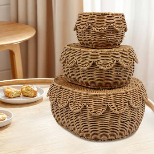 ToppiJoy Wicker Storage Baskets With Lids, Set Of 3 Storage Baskets with Lids Decorative Oval Storage Baskets for Living Rooms, Kitchens, Dining Rooms