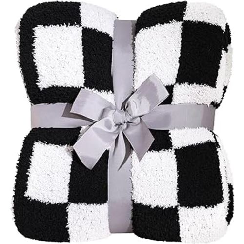 Panku Checkered Blanket, Ultra Soft Black and White Checkered Throw Blanket, Warm Fluffy Checkerboard Blanket for Couch and Sofa (50x60 Inches, Black and White)