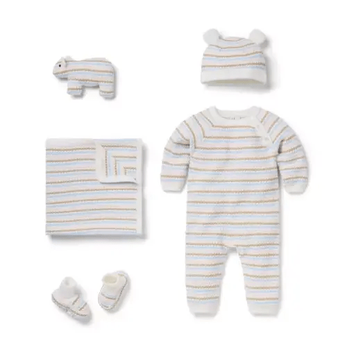 Baby Jet Ivory Stripe Baby Bundle of Love Striped Textured Knit Gift Set by Janie and Jack