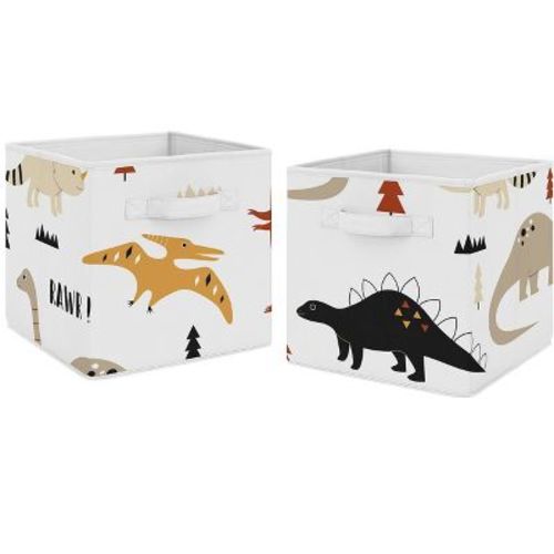 Sweet Jojo Designs Boy or Girl Gender Neutral Unisex Set of 2 Kids' Decorative Fabric Storage Bins Mod Dinosaur Black and Orange