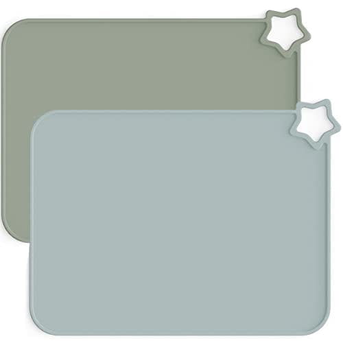 Moonkie Silicone Placemats for Baby & Kid, Stain-Proof Non-Slip Toddler Food Mats Eating Table Mat with 2 Packs
