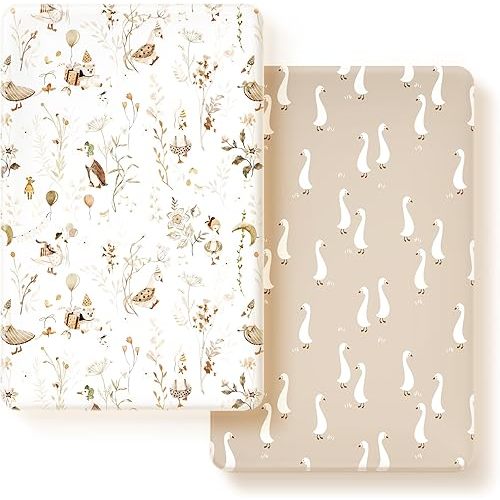 Stretchy Ultra Soft Jersey Knit Fitted Pack n Play Sheets 2 Pack, Portable/Mini Crib Sheets for Boys and Girls, Universal Fit for Pack N Plays Safe and Snug, Happy Farty