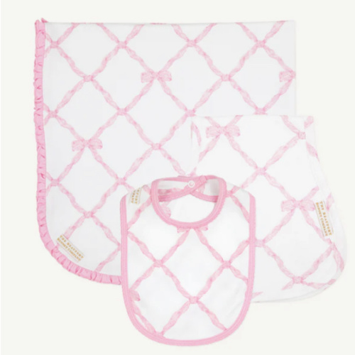 Belle Meade Bow Bundle - Baby Blanket, Burp Cloth, Bib