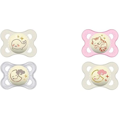 MAM Night Pacifiers for Babies 0-6 Months with Glow-in-Dark and Self Sterilizing Case (2 Pacifiers)