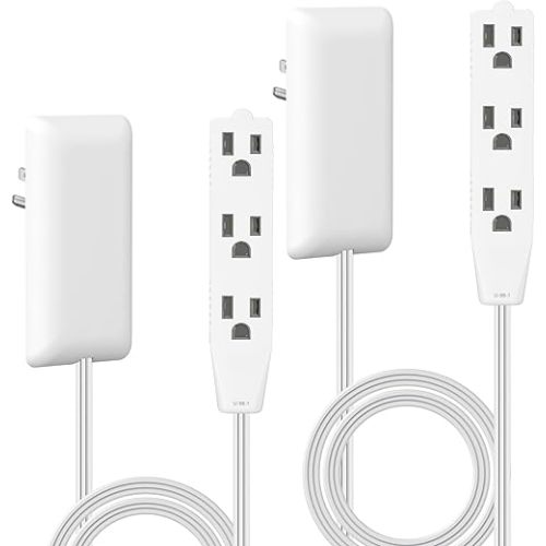 LIDER Flat-Face Outlet Extender with 3 Receptacles, Ultra-Thin Wall Plate Plug with Cord Extender and 3-Outlet Power Strip, 3ft Cord, LWE3-315-W2P, ETL-Listed, White, 2 Pack