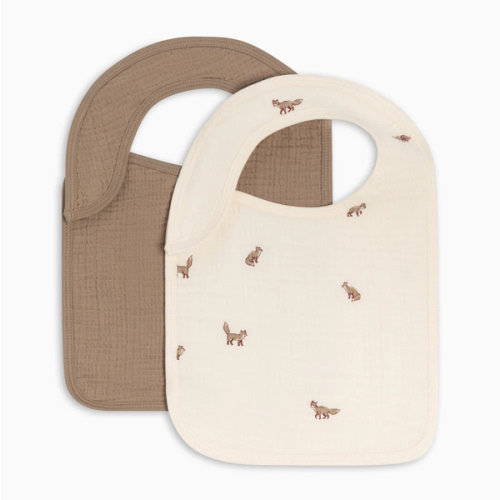 2-Pack Muslin Bibs in Fox + Taupe