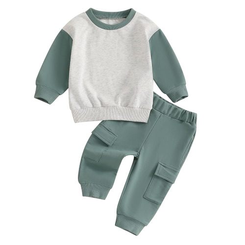 Madjtlqy Toddler Baby Boy Fall Outfit Color Block Long Sleeve Sweatshirt Pullover Tops + Pants 2Pcs Winter Clothes Set