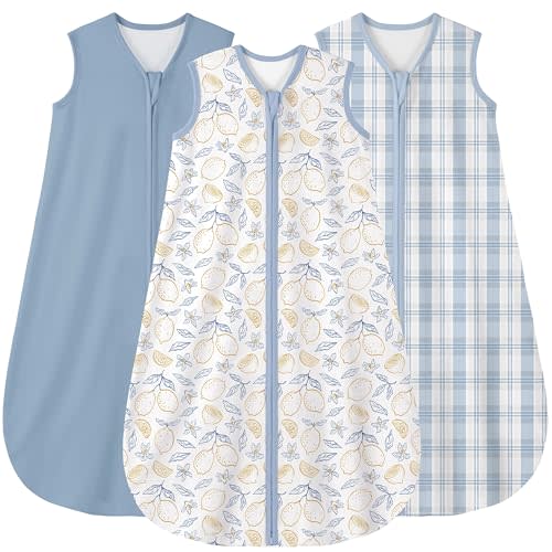 Yoofoss Baby Sleep Sack 6-12 Months Wearable Blanket for Babies 100% Organic Cotton 2-Way Zipper TOG 0.5 Toddler Sleeping Sack 3 Pack, Comfy Lightweight Sleep Sacks