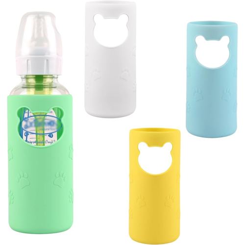 4 Pack Silicone Sleeves for Dr Brown's Glass Baby Bottles, Anti Breakage Baby Bottle Holder, Compatible Dr. Brown's Natural Narrow Glass Baby Bottles 8 oz, BPA Free (White+Blue+Green+Yellow)