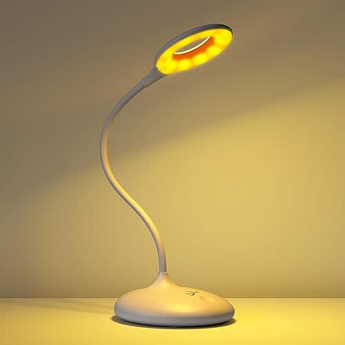 LLLPRT LED Desk Lamp with 3 Color Modes, Touch Control 30 LEDs Table Lamp, Stepless Dimming Reading Light,360° Flexible, Rechargeable Portable Eye-Caring Sleep Aid for Dorm Study Office Bedroom, White