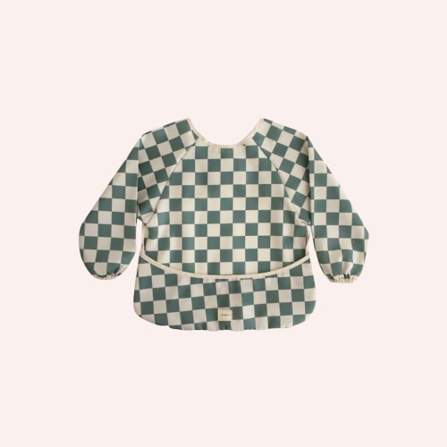 Mushie Long Sleeved Bib - Olive Check