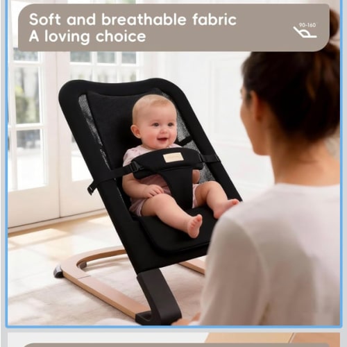 Baby Bouncer for Newborns 0-12 Months: 0-5 Years Portable Infant boy Bouncer Seat Chair in Black with Adjustable Recline & 3-Point Harness, Supports Up to 60 lbs