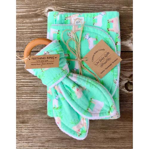 Gender Neutral Baby Gift ~ Billy Goat Baby Gift Set ~ Baby Girl Gift Set ~ Baby Boy Gift Set ~ Goat Burp Cloths, Bib, Natural Teething Ring