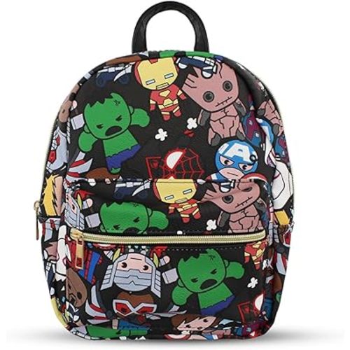 Marvel Kawaii Avengers Mini PU Leather Backpack Purse with Adjustable Straps 10 In (Black, One Size)