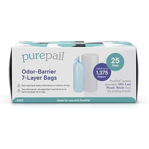 PurePail Classic Odor-Barrier 7-Layer Refill Bags (25 Count) – Block Odors with No Added Fragrance – Less Waste, No Cutting & No Canisters – for Use with PurePail Classic