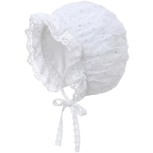 Baby Girl Cotton Muslin Bonnet - Vintage Ruffle Lace Newborn Sun Hat Adjustable Chin