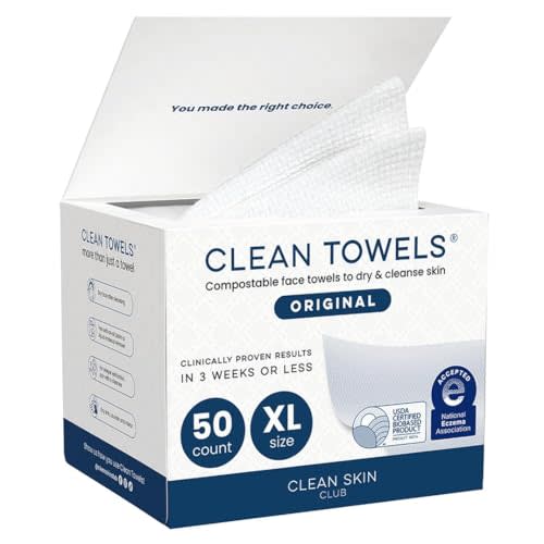 Clean Skin Club Clean Towels XL, 100% USDA Biobased Face Towel, Disposable Face Towelette, Eczema Association Accepted, Makeup Remover Dry Wipes, Ultra Soft, 1 Pack, 50 Ct
