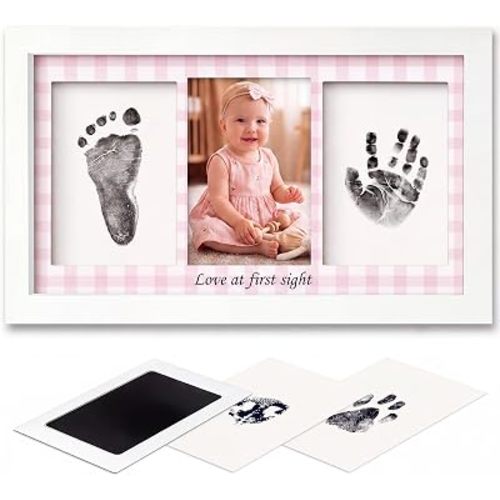 Qunclay Baby Inkless Handprint Footprint Kit Newborn Pink Gingham Keepsake