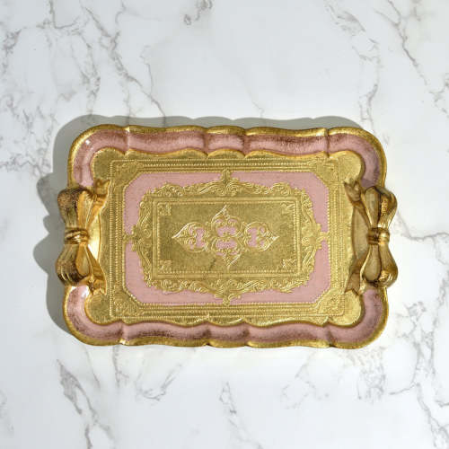 Florentine Carved Gilded Wood Tray with Bow, Made in Italy