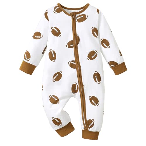 Sasaerucure Infant Baby Boy Winter Clothes One Piece Long Sleeve Zipper Jumpsuit Newborn Boy Game Day Football Onesie