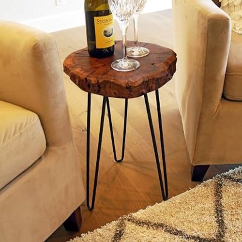 WELLAND Unique Shape Date Tree End Table Live Edge Side Table Plant Stand for Living Room Bedroom Home Office Patio 13" W x 12" D x 16" H
