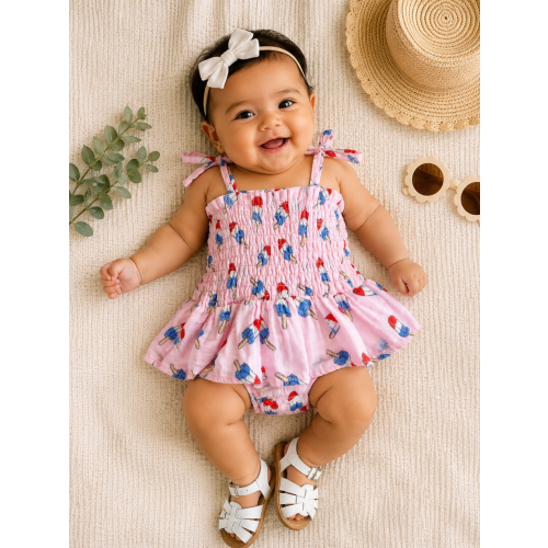 Muslin Smocked Bubble w/ Skirt, Pink Red, White & Blue Popsicle – SpearmintLOVE
