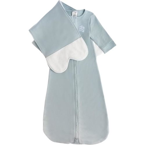 Safe Organic Newborn Baby Sleep Sack & Wrap Blanket | Natural Transitional Accessory for Calming Sleep Support, Blue, Small (7-12 lbs)