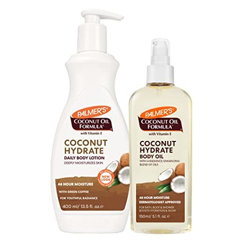 Palmer's Coconut Oil Body Oil + Body Lotion, Value Skin Care Bundle for Dry Skin, Provides 48 Hour Moisture to Dry, Rough Skin, Includes 1 Moisturizing Lotion (13.5 fl oz) and 1 Skin Oil (5.1 fl oz)