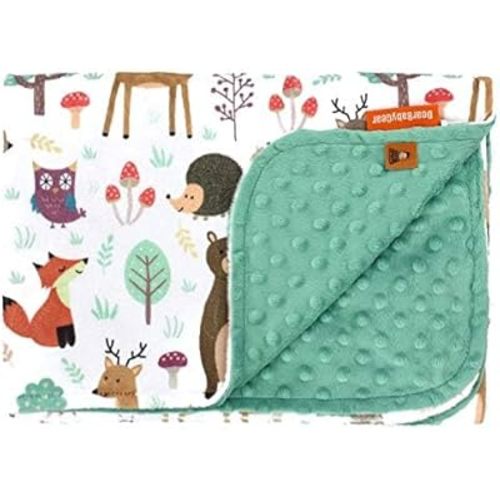 Dear Baby Gear Reversible Baby Blankets - Soft Nursery Blanket for Newborn - Toddler Blankey - Throw Blanket for Boys & Girls - Infant Blankets -40x30 (Nature Forest Woodland Animals/Mint Green Dot)