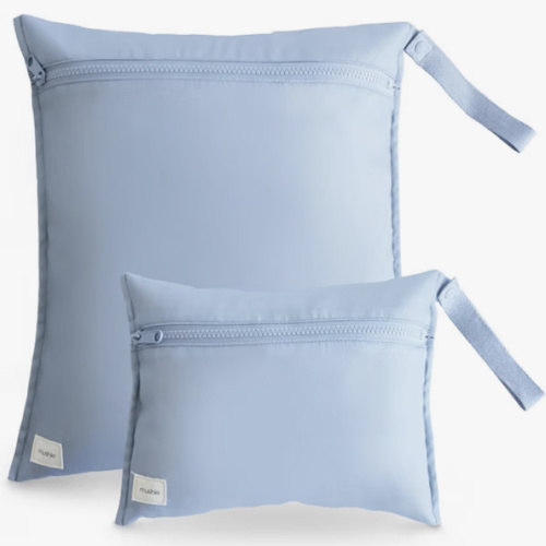 mushie Water Resistant Wet Bags | Large & Small Reusable Storage Bag for Baby Items and Travel | Zippered Pockets with Handle | Machine Washable, Set of 2 (Tradewinds)