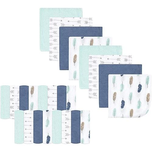 Luvable Friends Unisex Baby Super Soft Bundle Washcloths, Boy Feathers, One Size