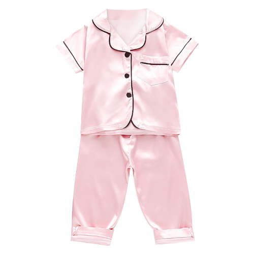 QWIED Pajamas For Kids Girls Toddler Kids Baby Satin Short Sleeve Button Down Shirt Tops Long Pants Silk Sleepwear Baby Girl Outfits 6 Months-12 Months