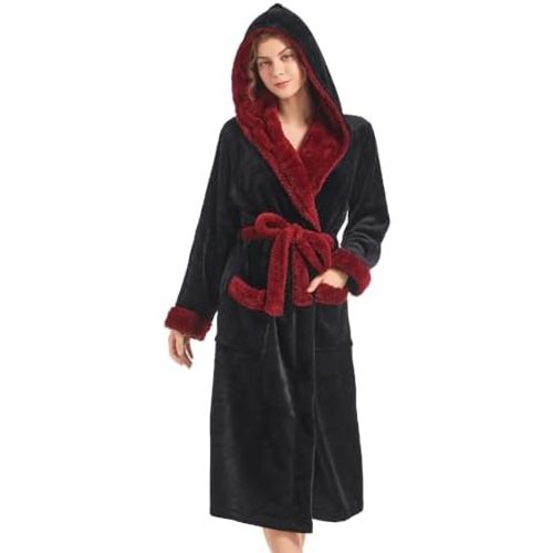 Inner Wish Women Hooded Plush Robe, Fleece Cozy Warm Bathrobe