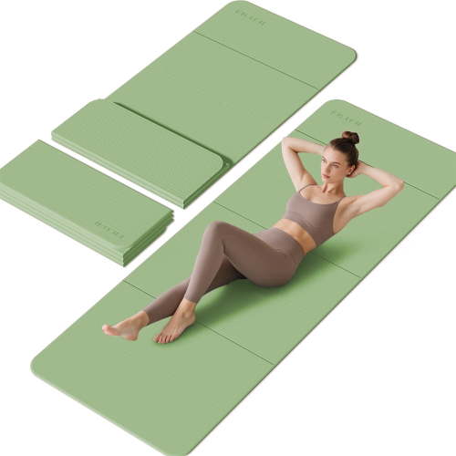 Frach Foldable Yoga Mat, Workout Exercise Mat,Eco TPE 0.4 Inch Thick for Home and Travel,Instant Fold No Curling 75"x26"(Green)