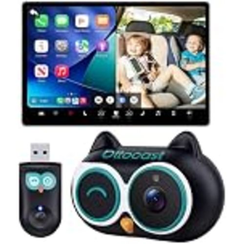 OTTOCAST Baby Car Camera & Wireless CarPlay Adapter 2026 | 1080P HD rear seat view on OEM screen, 150° wide angle, no-glow night vision, split screen, plug & play. (No Android)